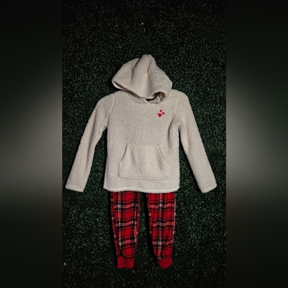 Other - Cozy Cream Hoodie and Red Plaid Kids Pajama Set